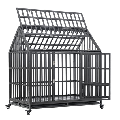 Heavy duty dog crate lockable wheels, black metal cage on casters by HouseOfZazla on Tampa Home & Garden Store