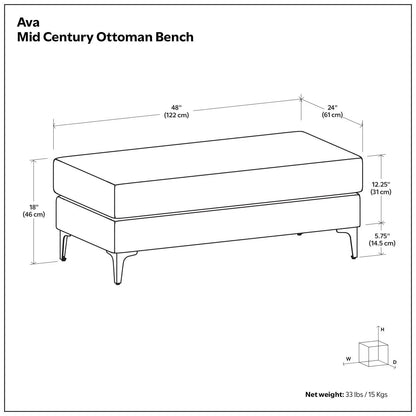 Ava Mid Century Upholstered Ottoman Bench by Unique Piece Furniture; ottoman with tapered legs on Tampa Home & Garden Store