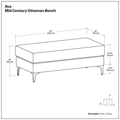Ava Mid Century Ottoman Bench, upholstered lounge ottoman in beige/gray by HouseOfZazla on Tampa Home & Garden Store