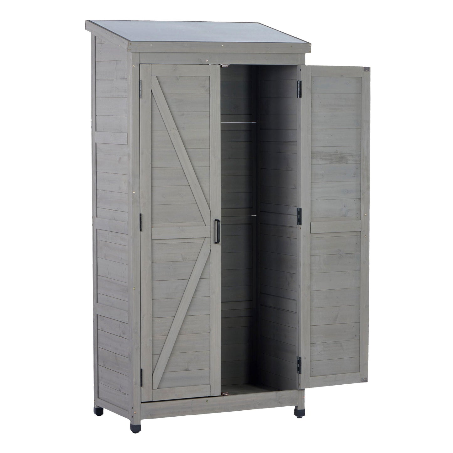Outdoor Shed With Vertical Tool Cabinet and Shelf