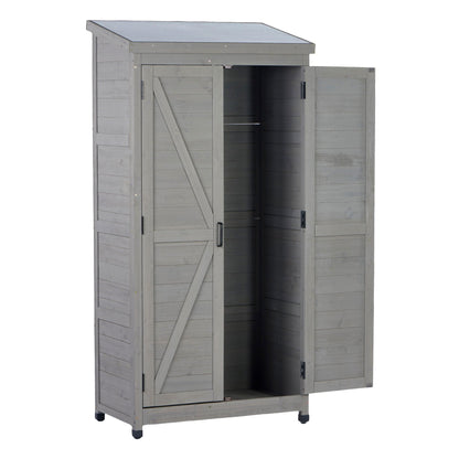 Outdoor Shed With Vertical Tool Cabinet and Shelf