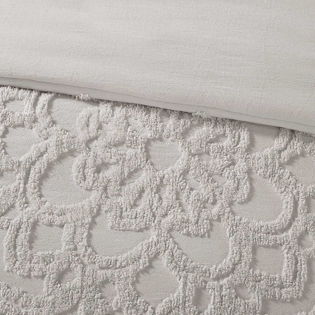King/Cal King tufted cotton chenille medallion duvet cover set in ivory with textured pattern on Tampa Home & Garden Store