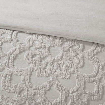 King/Cal King tufted cotton chenille medallion duvet cover set in ivory with textured pattern on Tampa Home & Garden Store