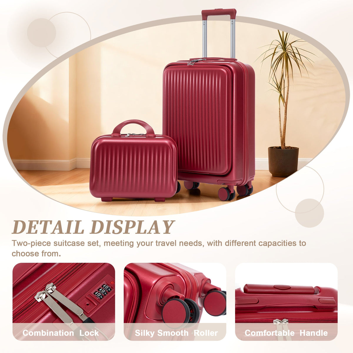 2-piece red ABS spinner luggage set from HouseOfZazla with front-opening design and combination lock on Tampa Home & Garden Store