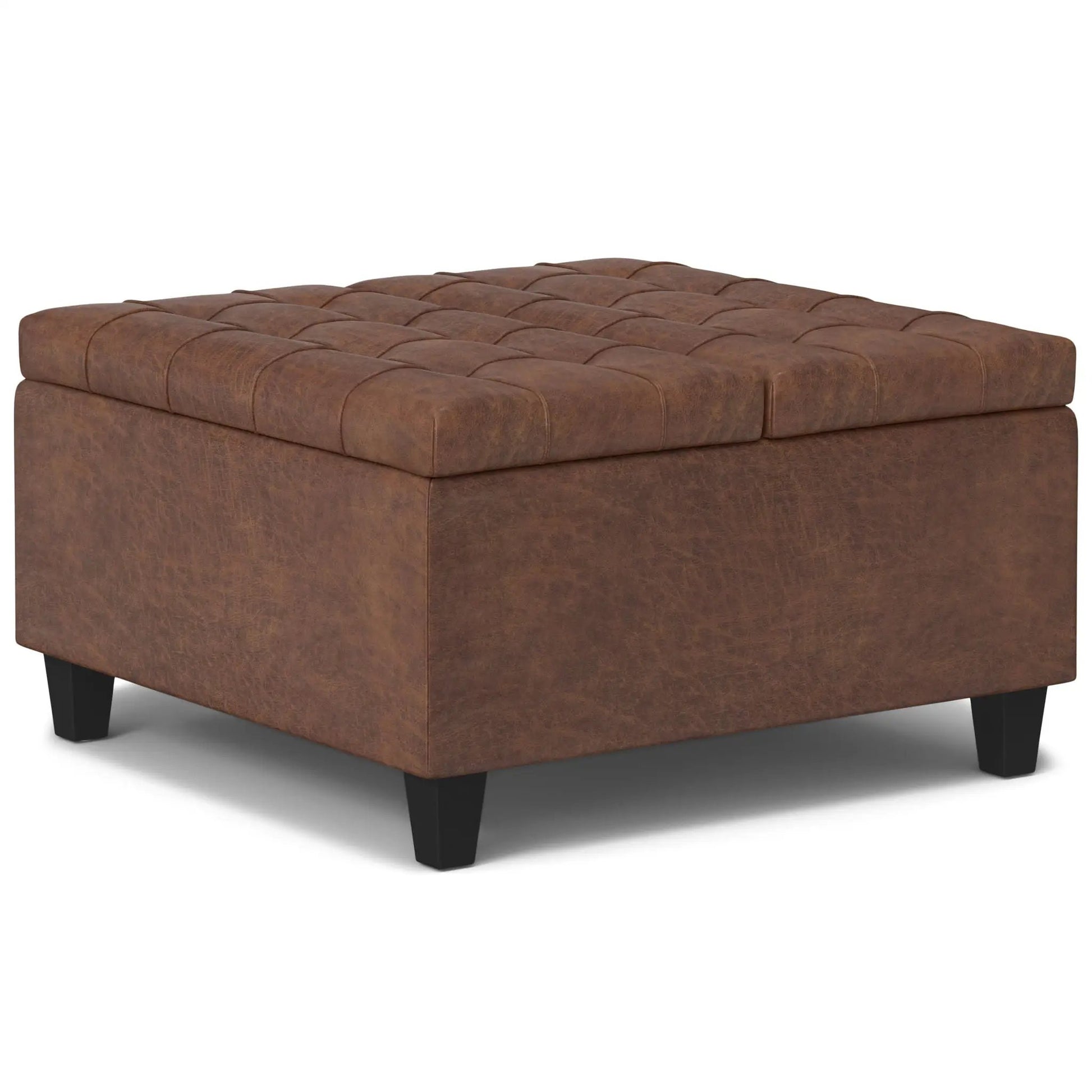 Harrison Coffee Table Storage Ottoman brown faux leather tufted top Unique Piece Furniture on Tampa Home & Garden Store