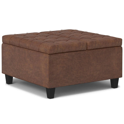 Harrison Coffee Table Storage Ottoman brown faux leather tufted top Unique Piece Furniture on Tampa Home & Garden Store
