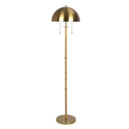 Allure 2-light floor lamp, gold dome shade, natural rattan tube, double pull chains on Tampa Home & Garden Store