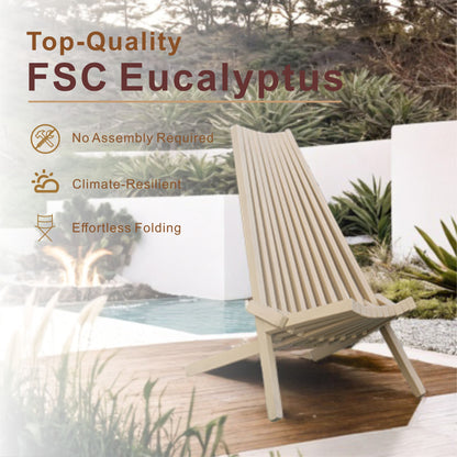 Folding acacia wood outdoor lounge chair in natural finish, HouseOfZazla patio seating on Tampa Home & Garden Store