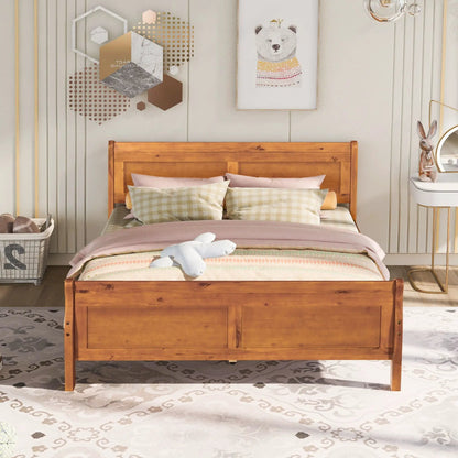 Platform bed frame in warm wood finish with headboard and footboard and wood slat support on Tampa Home & Garden Store