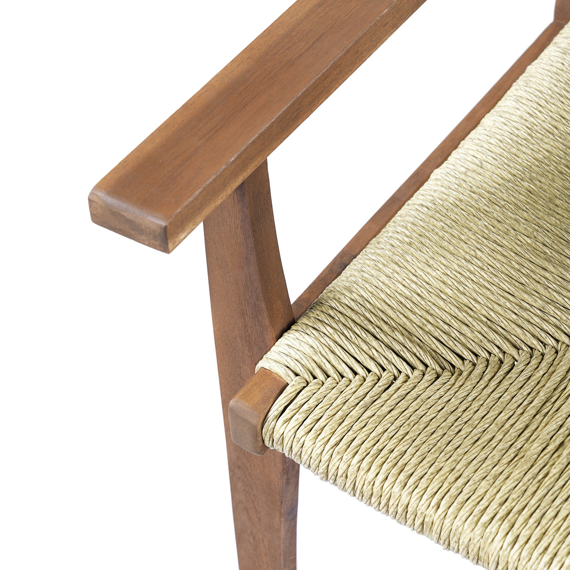 Durable Outdoor Dining Chair with Acacia wood frame and woven wicker seat in natural beige on Tampa Home & Garden Store