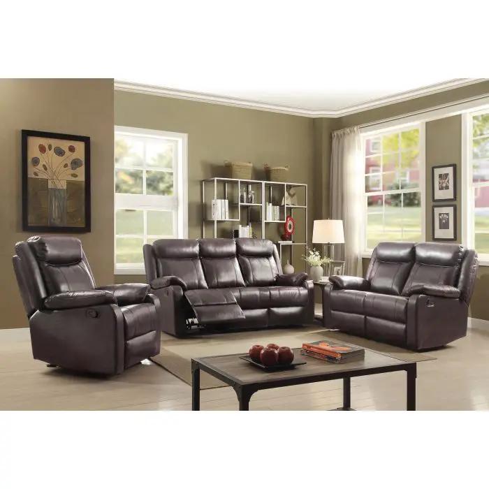 Contemporary Three Seater Sofa 3-piece reclining set in dark brown leather on Tampa Home & Garden Store