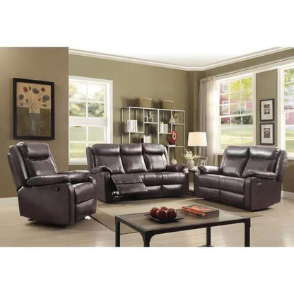 Contemporary Three Seater Sofa 3-piece reclining set in dark brown leather on Tampa Home & Garden Store