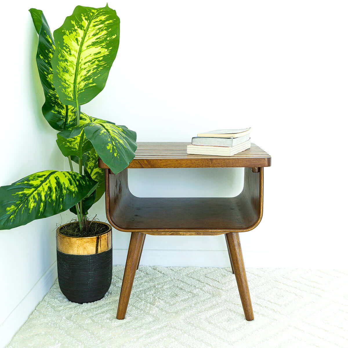 Alice - Mid-Century Modern Coffee Table in warm wood with curved shelf by HouseOfZazla on Tampa Home & Garden Store