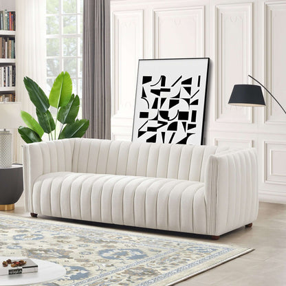 Mid-Century Modern Boucle Couch Beige, HouseOfZazla, channel-tufted sofa in a white-panel room on Tampa Home & Garden Store