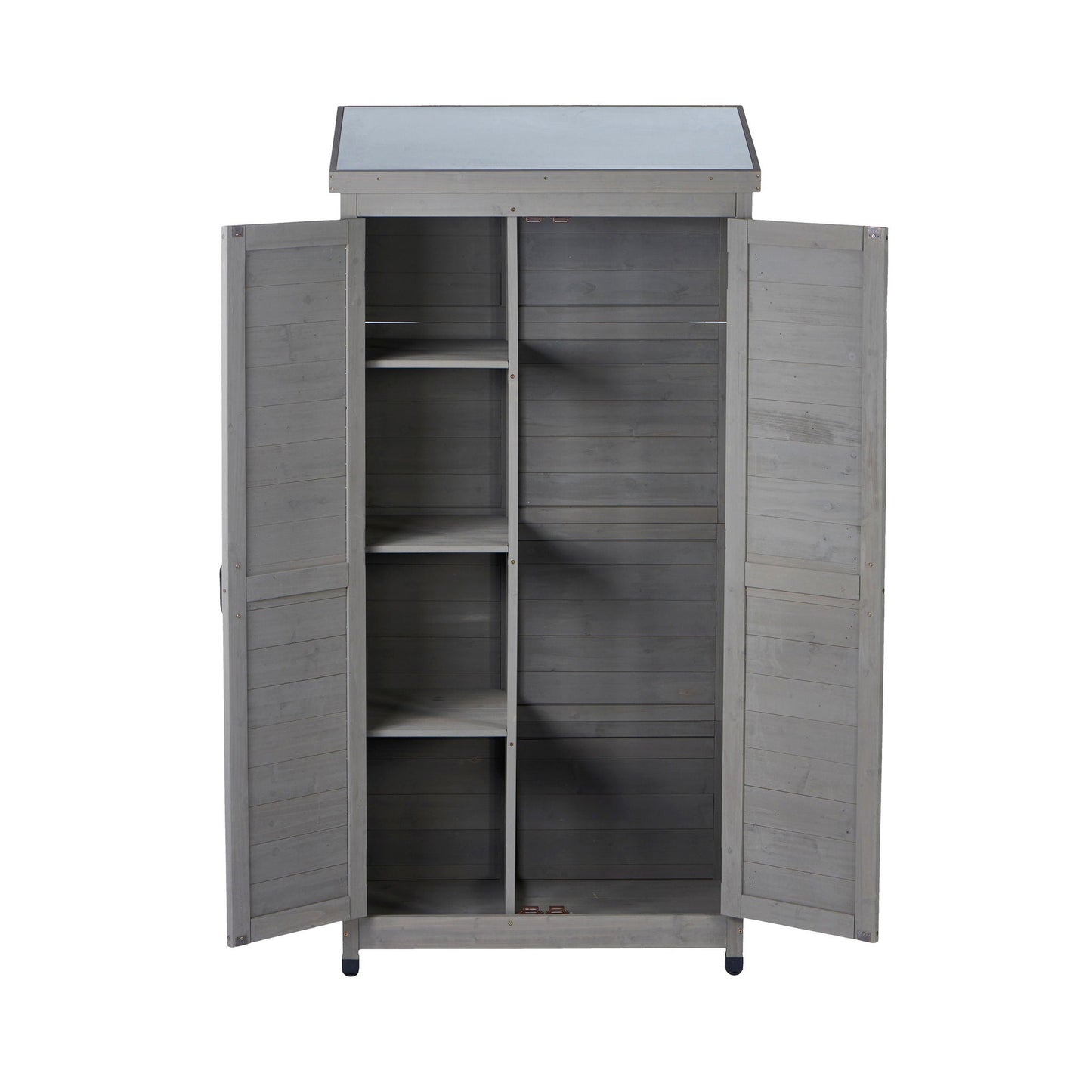 Outdoor Shed With Vertical Tool Cabinet and Shelf