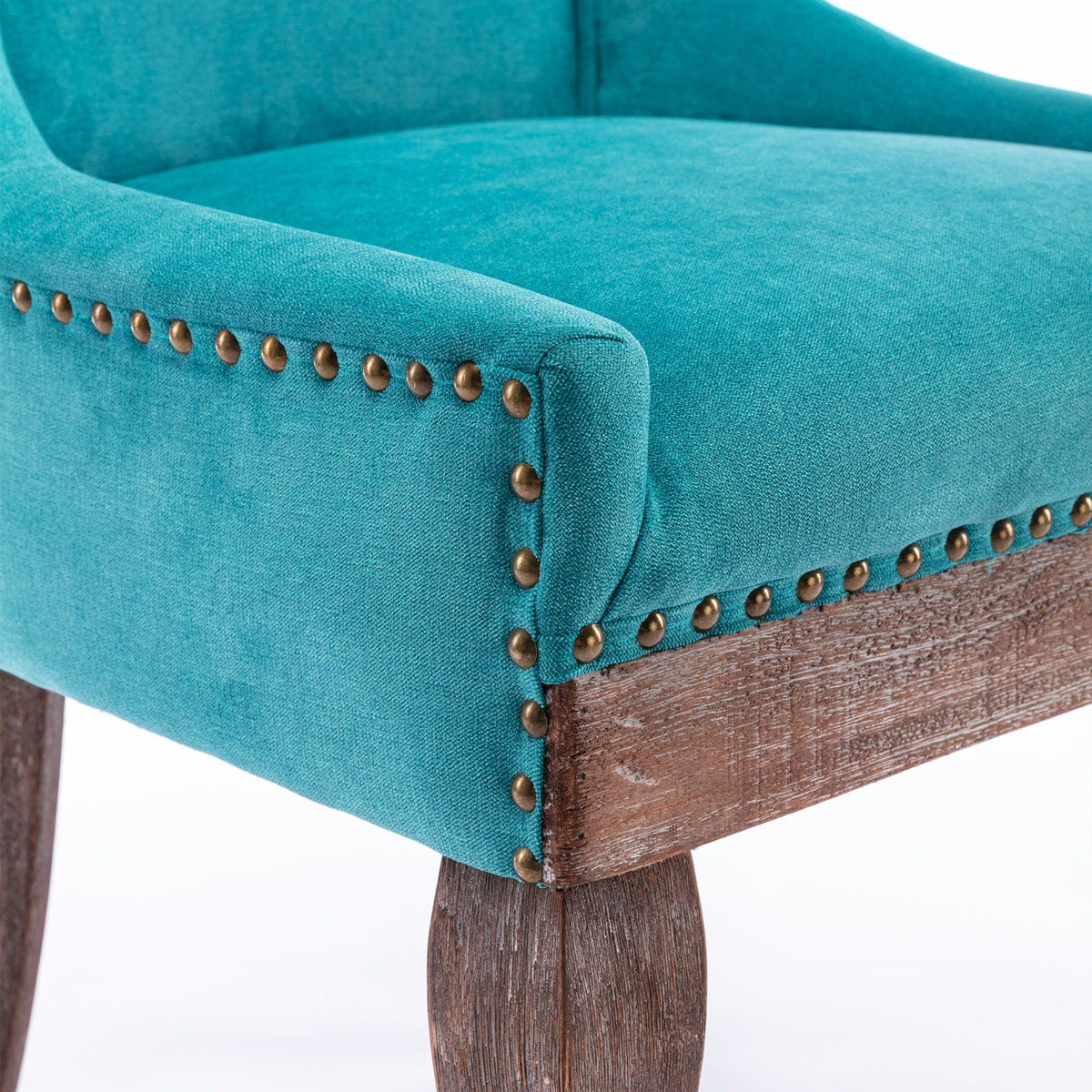 Ultra Side Dining Chair Nail Head teal upholstery with brass nailheads and wood legs set of 2 on Tampa Home & Garden Store