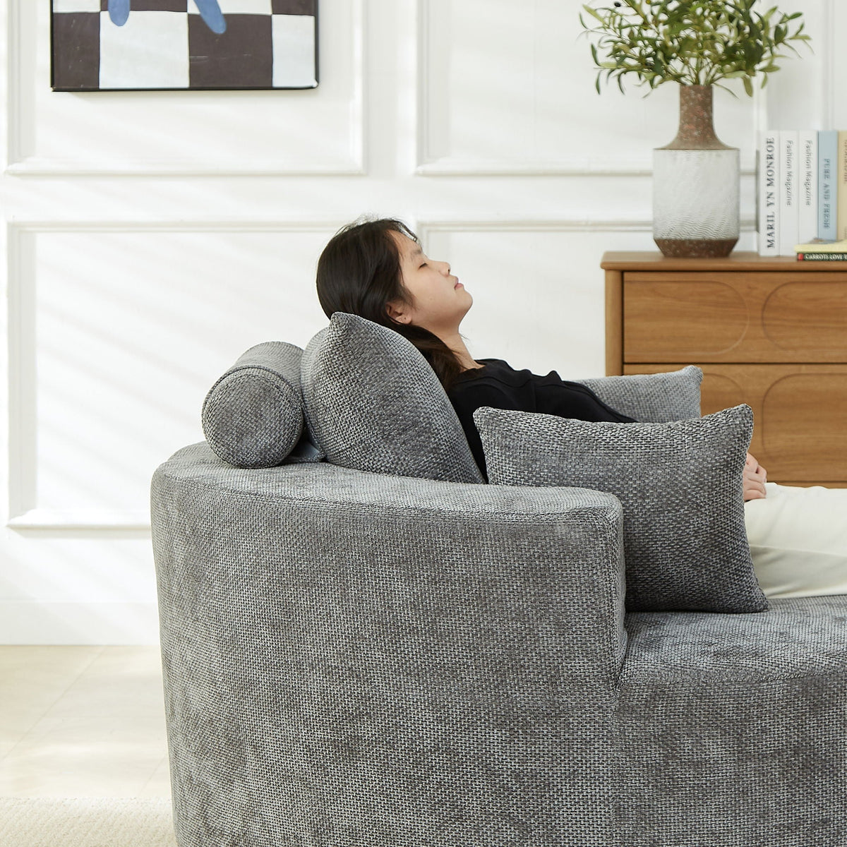 Gray Chenille Sleeper Chair for Living Room