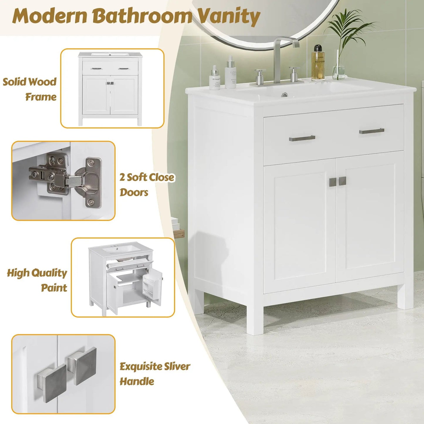 Bathroom Vanity Ceramic Sink and Soft Close Doors
