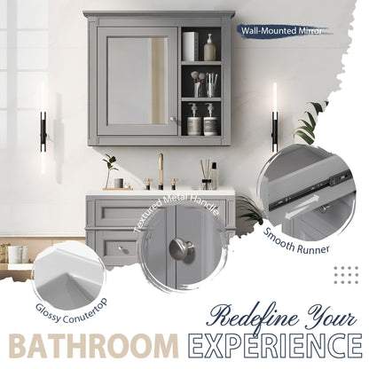 Gray wall-mounted bathroom vanity with medicine cabinet and 2 soft-closing doors HouseOfZazla on Tampa Home & Garden Store