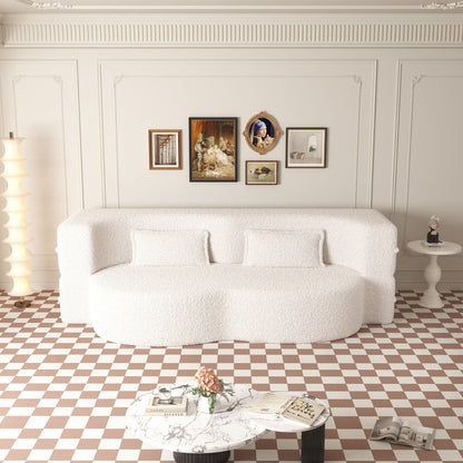 Modern floor sofa futon in teddy fabric with two foam-filled pillows, white upholstery on Tampa Home & Garden Store