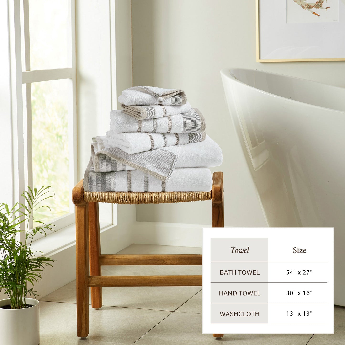 Soft Cotton Bath Towel Set and Stripe Detail