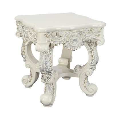 Adara Elegant White Coffee Table with ornate carved scrollwork and silver accents on Tampa Home & Garden Store