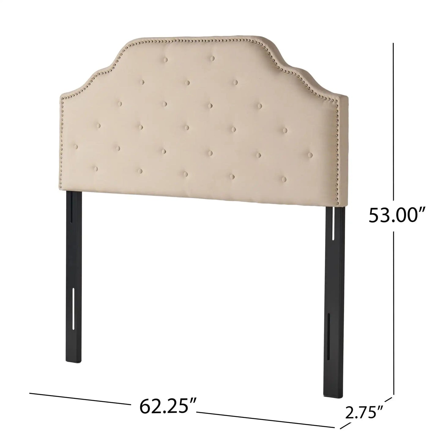 Luella Button Tufted Upholstered Headboard beige fabric with nailhead trim HouseOfZazla on Tampa Home & Garden Store