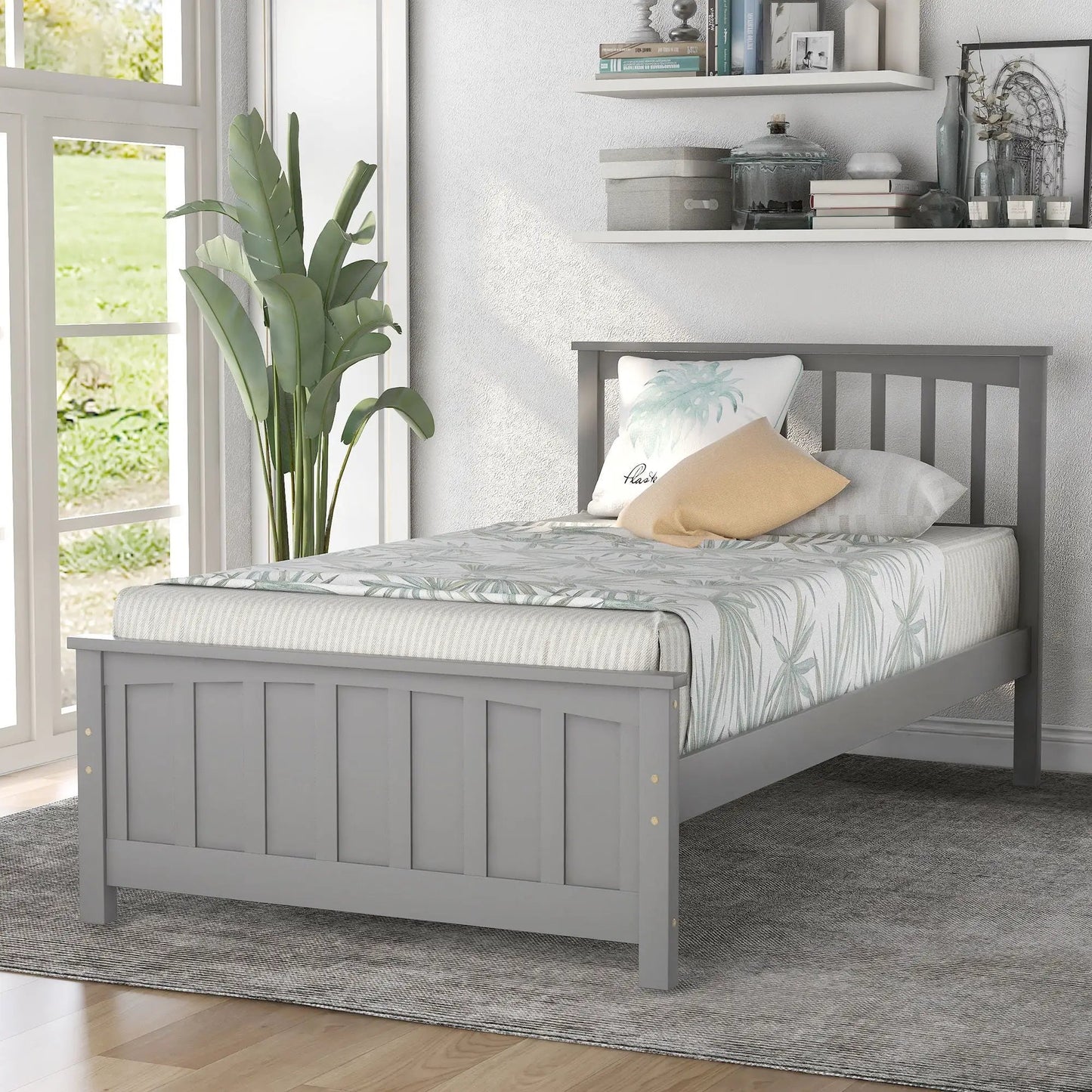 Wood Platform Bed with Headboard and Footboard