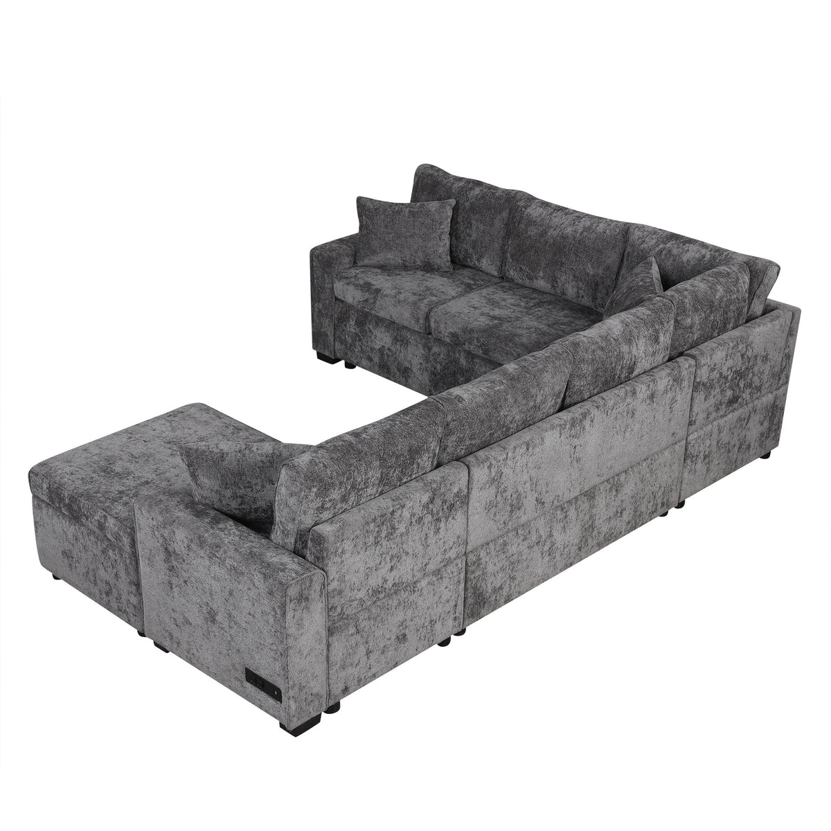 HouseOfZazla sleeper sectional sofa with storage ottoman in gray fabric, 3 pillows, USB ports on Tampa Home & Garden Store
