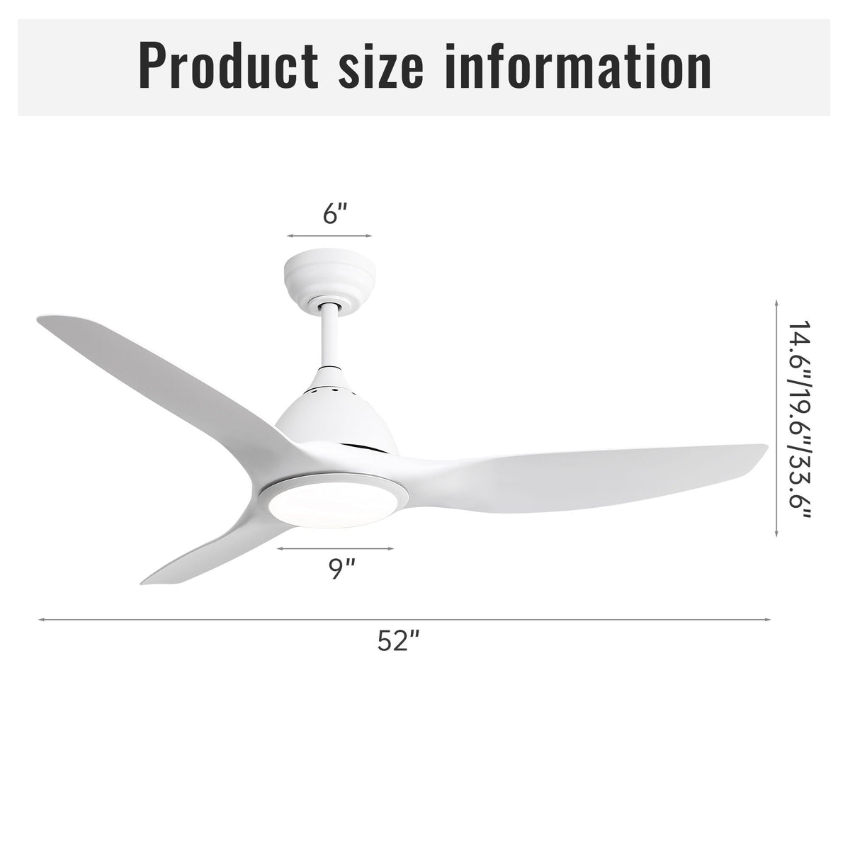 Bredoom 52-inch ceiling fan with remote control and LED light, white finish, 3 blades on Tampa Home & Garden Store