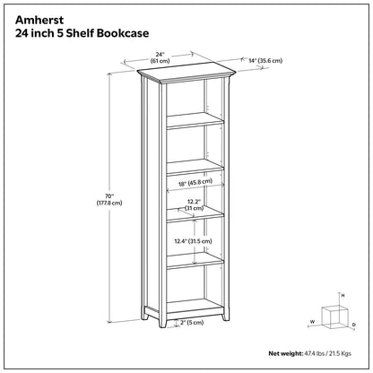 Amherst Five Shelf Bookcase Handcrafted Wood