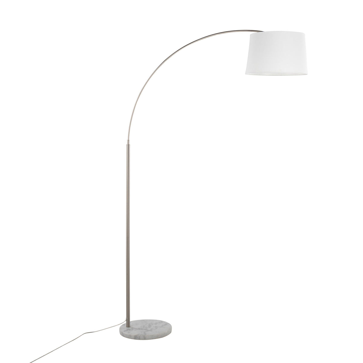 March Contemporary Floor Lamp by HouseOfZazla with curved metal arm white shade marble base on Tampa Home & Garden Store