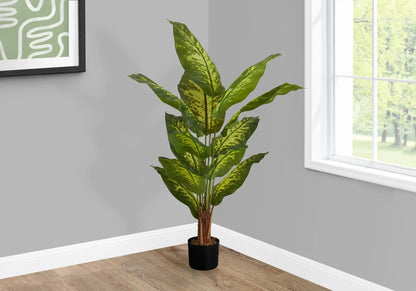 Artificial 47in tall evergreen plant with variegated green leaves in a black pot on Tampa Home & Garden Store