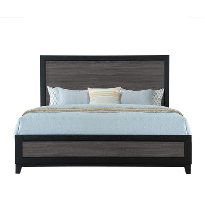 Soluto bed HouseOfZazla, dark espresso platform bed with gray headboard and blue bedding on Tampa Home & Garden Store