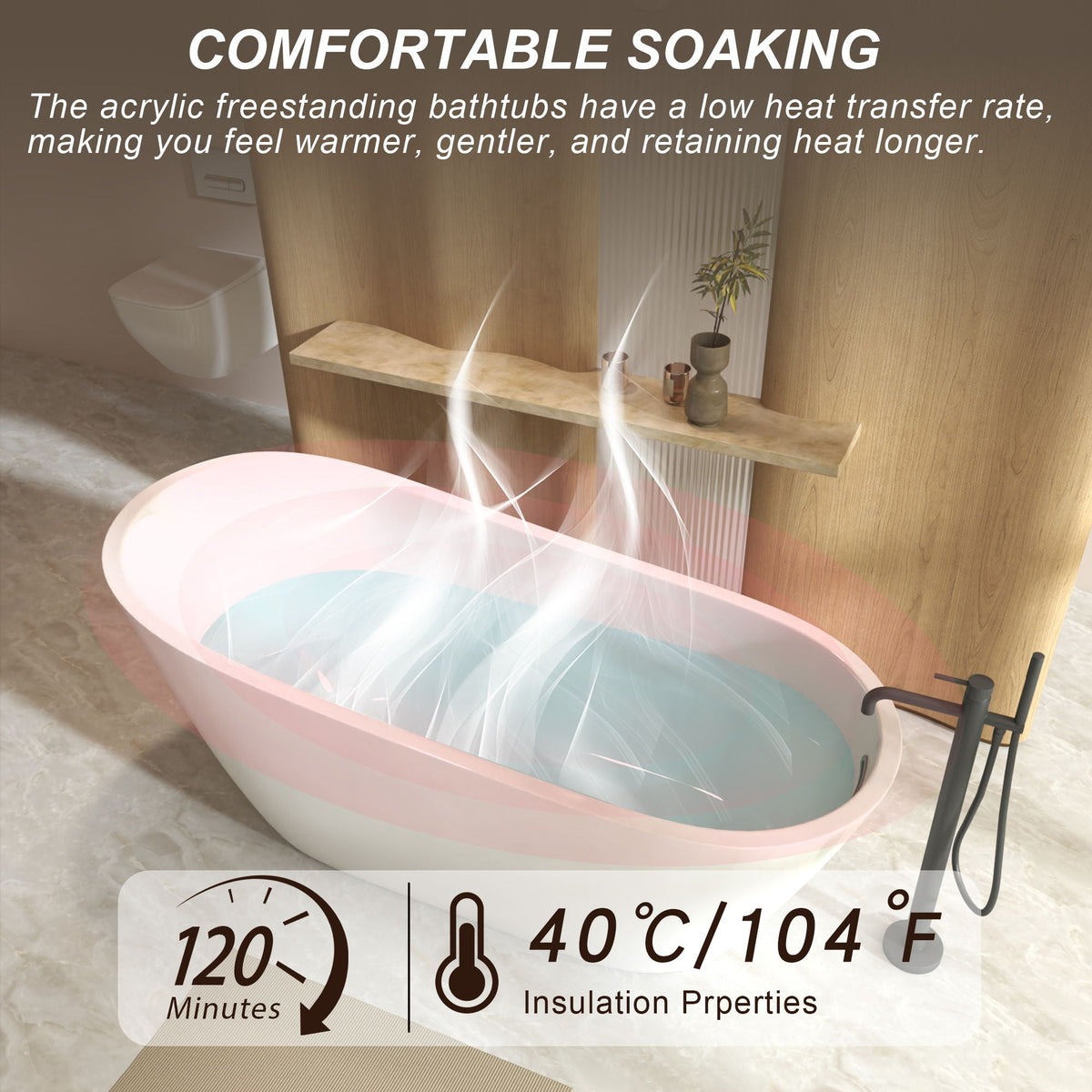 Freestanding acrylic slipper bathtub in pink exterior with white interior on Tampa Home & Garden Store