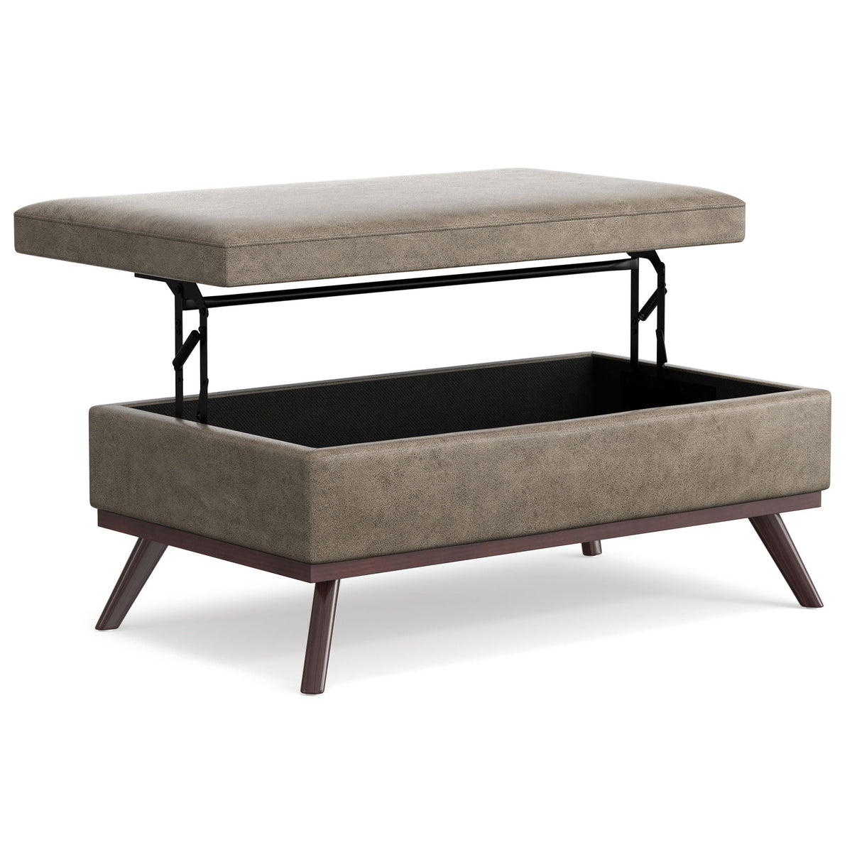 HouseOfZazla lift-top coffee table and storage ottoman in beige fabric with black metal frame on Tampa Home & Garden Store