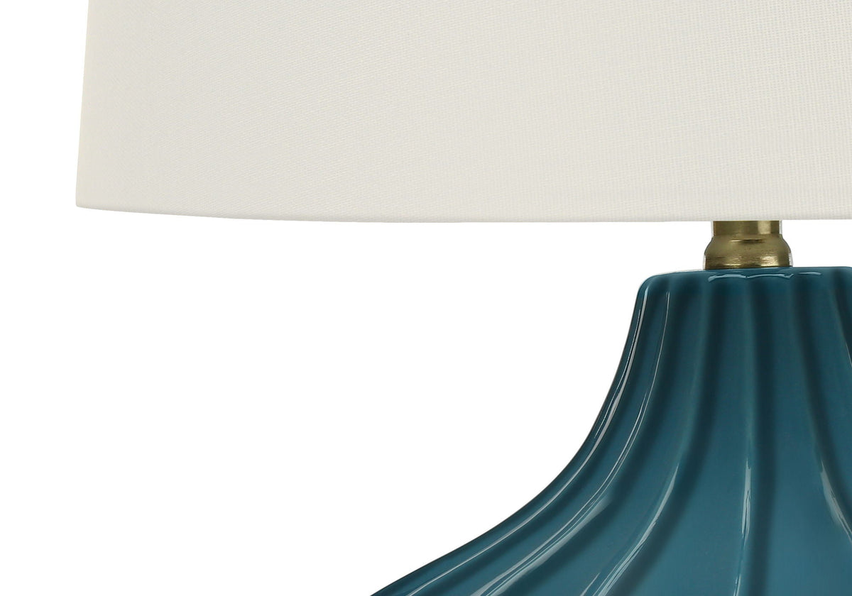 Table lamp blue ceramic base by HouseOfZazla with white fabric shade on Tampa Home & Garden Store
