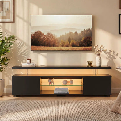 Unique Piece Furniture TV stand with LED lighting, black finish, large side cabinet on Tampa Home & Garden Store