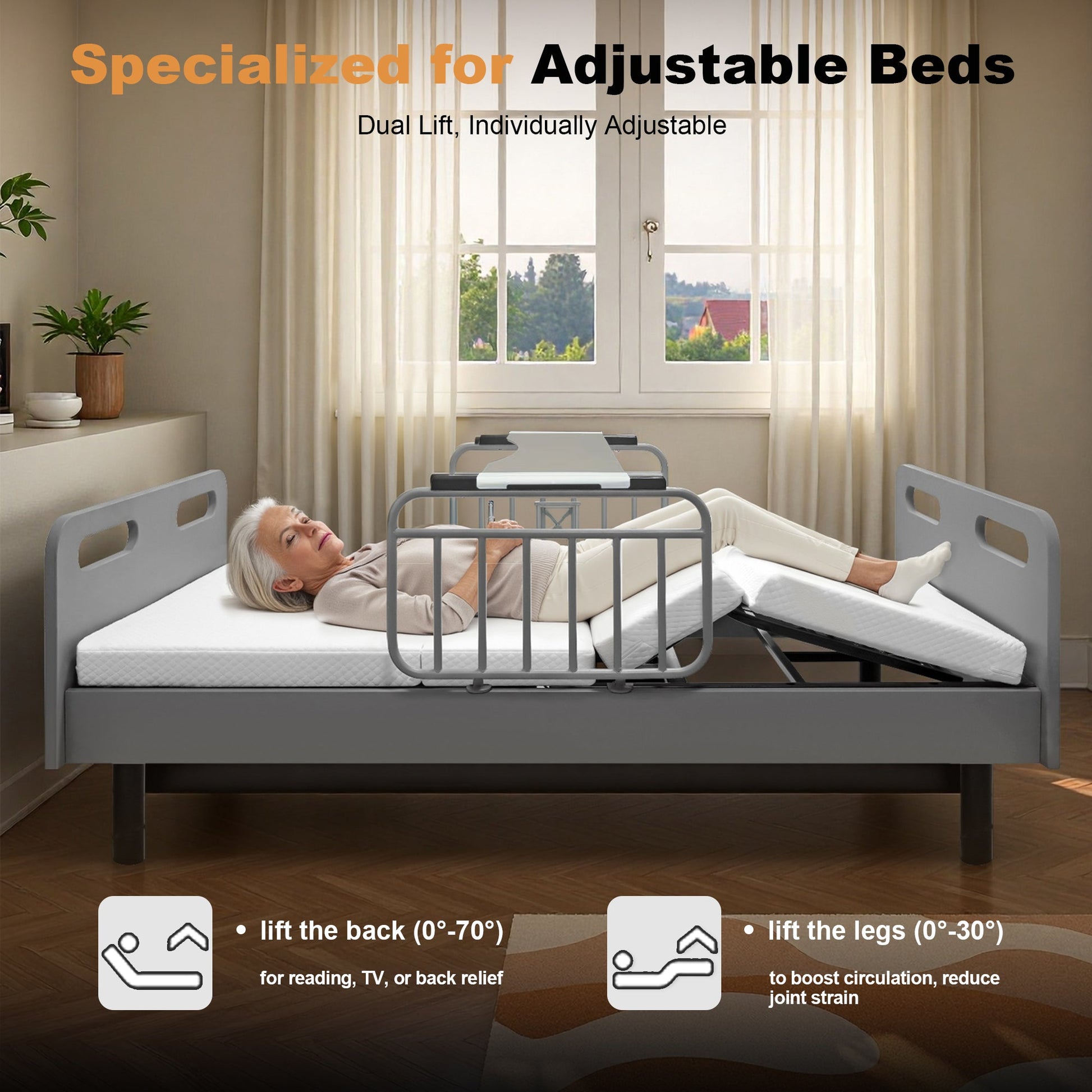 Electric adjustable hospital bed with gray metal rails in home patient room HouseOfZazla on Tampa Home & Garden Store