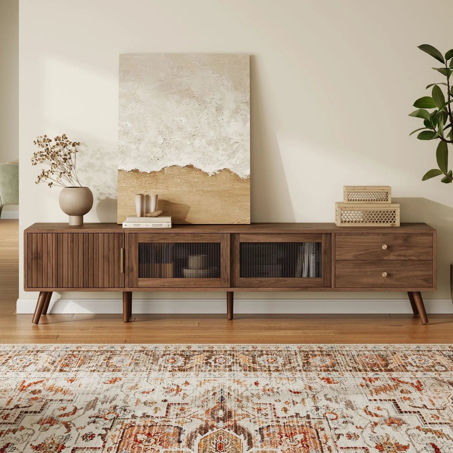 Unique Piece Furniture Doors TV Stand for TVs up to 85 in wood with glass-front cabinets on Tampa Home & Garden Store