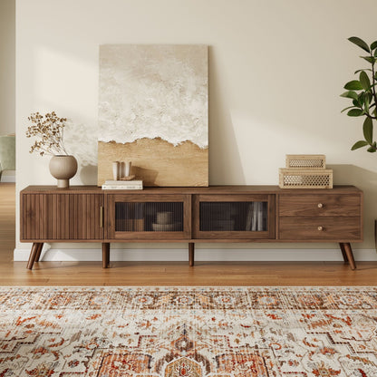 Doors TV Stand for TVs up to 85 inches in natural wood finish with storage cabinets and drawers by HouseOfZazla on Tampa Home & Garden Store