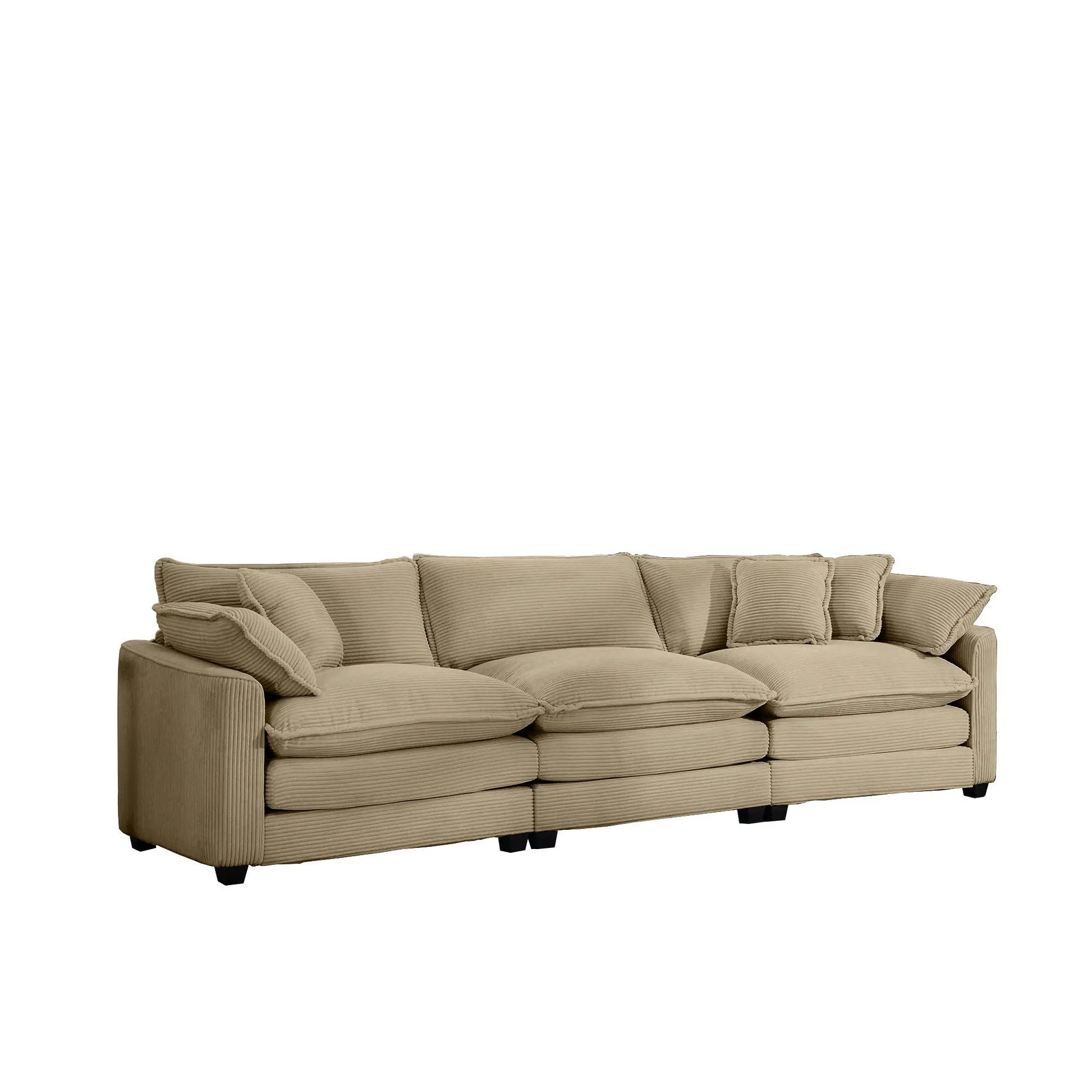 Mid-Century Modern 3 Seater Sofa beige corduroy with throw pillows Unique Piece Furniture on Tampa Home & Garden Store