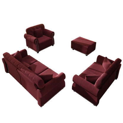 Upholstered Sofa Set with Nailhead and Pillows