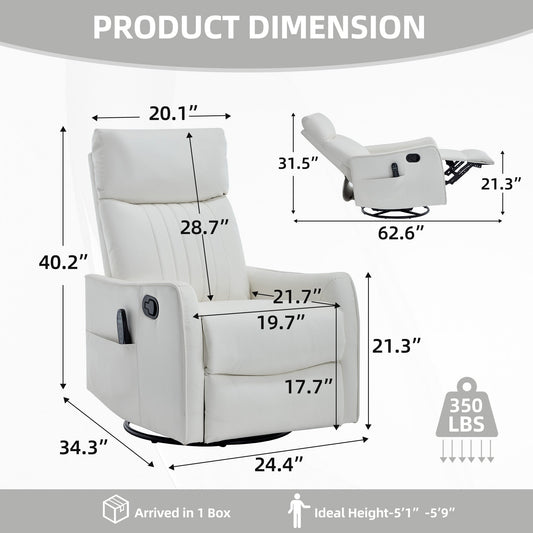 White Heat Massage Manual Recliner Chair with Rocker and Swivel by HouseOfZazla, 62.6in wide on Tampa Home & Garden Store