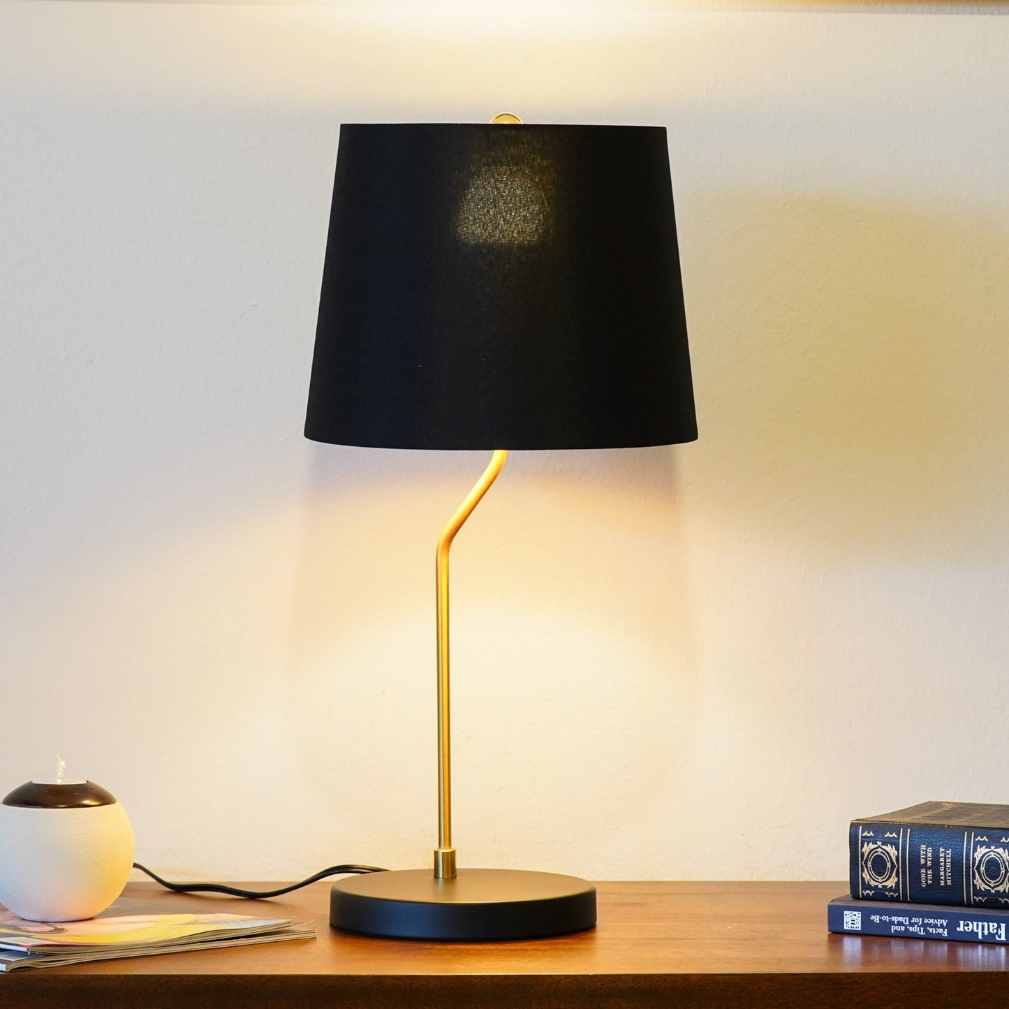 Desk Lamp For Bedside And Table Use - Black shade with brass stem, HouseOfZazla on Tampa Home & Garden Store
