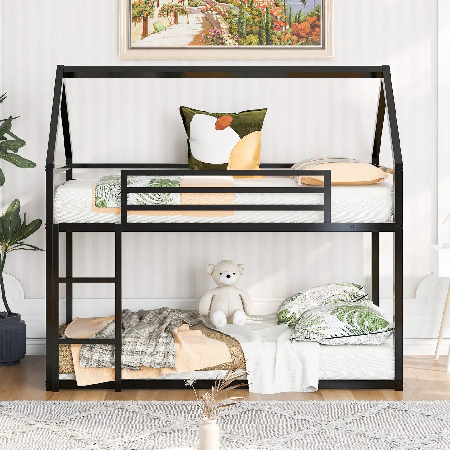 House Bunk Bed With Built In Ladder and Slide