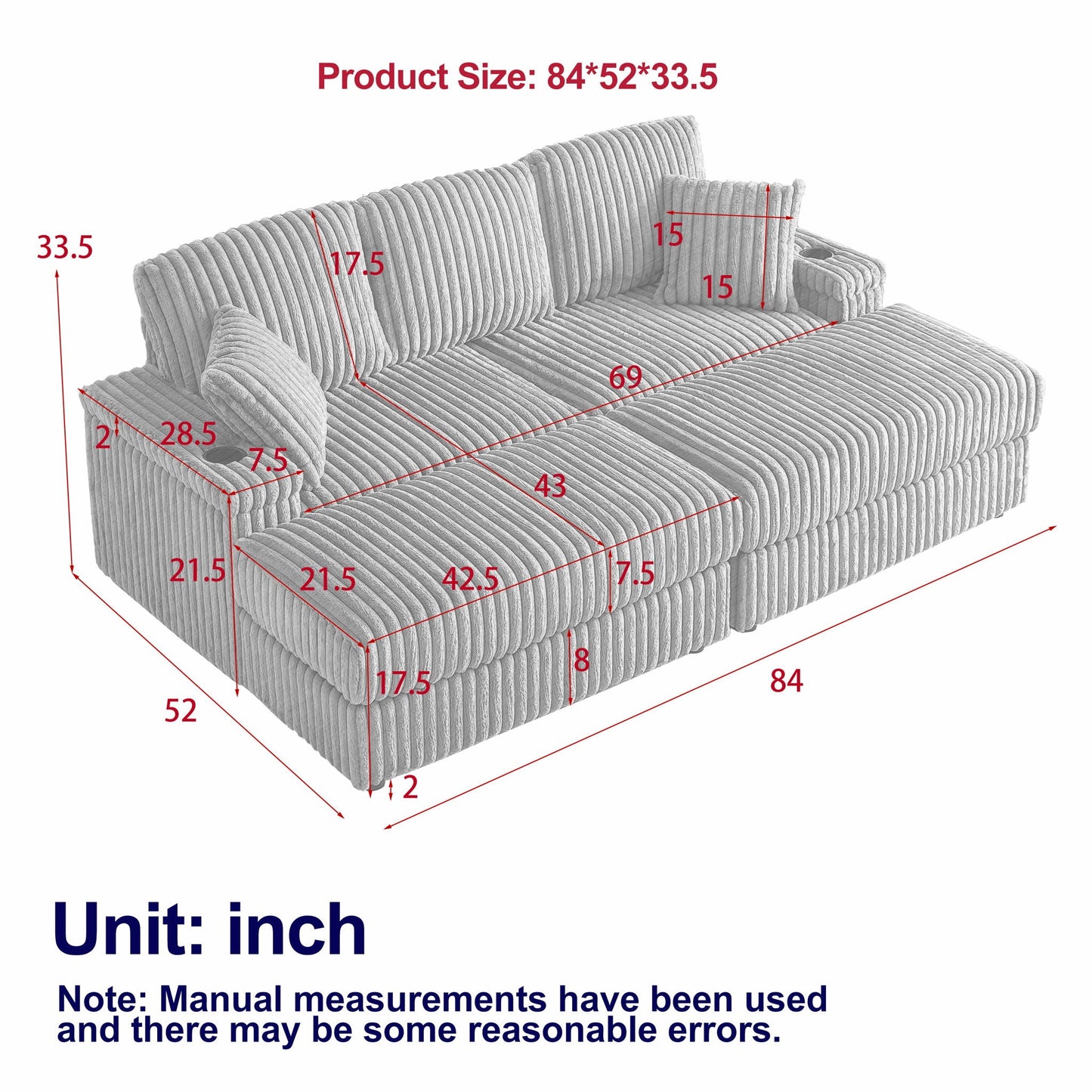 3 Seater Sofa With 2 Ottomans and Storage