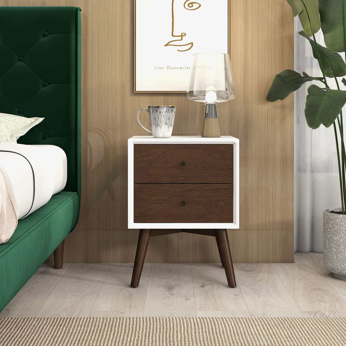 Mid-Century Modern Night Stand 2-drawer with white frame and dark brown fronts HouseOfZazla on Tampa Home & Garden Store
