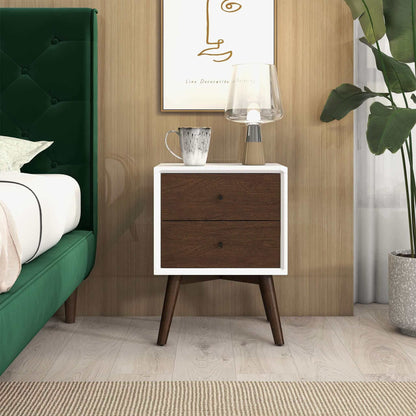 Mid-Century Modern Night Stand 2-drawer with white frame and dark brown fronts HouseOfZazla on Tampa Home & Garden Store