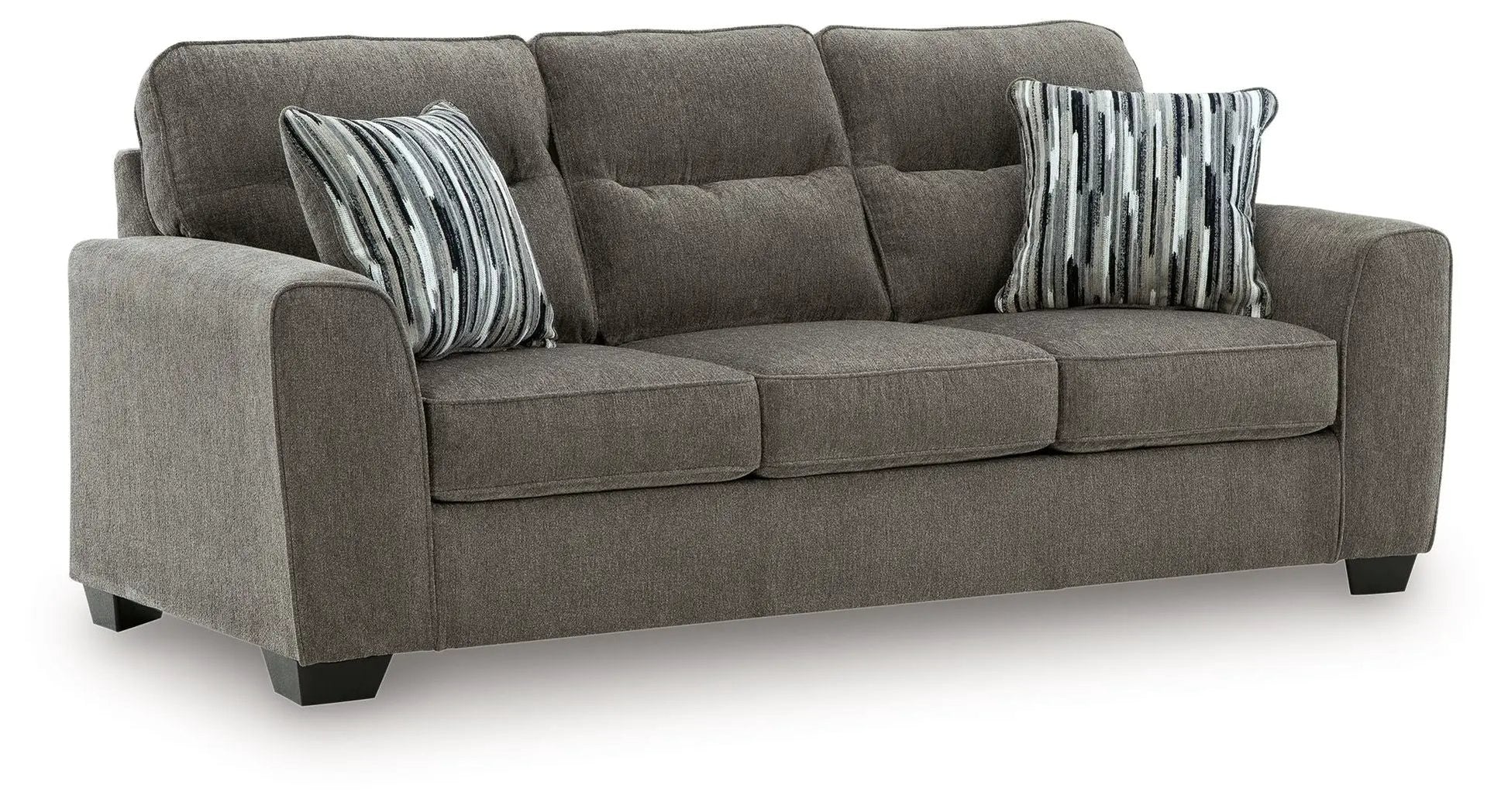 Olten stationary chair & ottoman in taupe fabric with striped accent pillows on Tampa Home & Garden Store